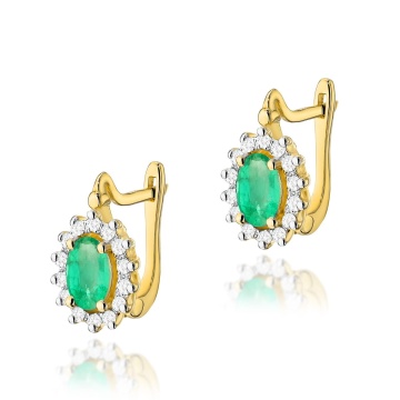 Cercei Aur 14K cu Smarald 0.40 ct si Diamante Naturale 0.24 ct