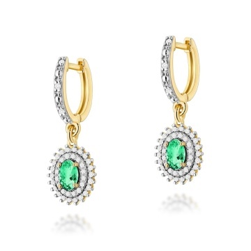 Cercei Aur 14K cu Smarald 0.40 ct si Diamante Naturale 0.44 ct
