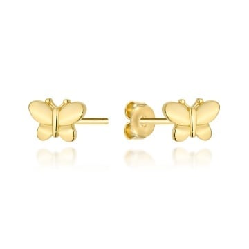 Cercei Aur 14K Model Fluture Plat cu Sistem de Închidere Tip Tijă