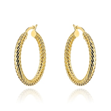 Cercei Aur 14K, Model Rotund cu Textură Densă