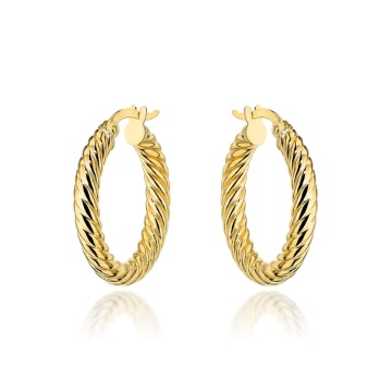 Cercei Aur 14K, Model Rotund cu Textură Densă