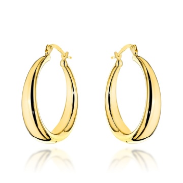 Cercei Aur 14K, Model Rotund, Șină Lată, Închidere Engleză