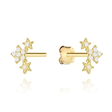 Cercei Aur 14K Stele Triple Decorative Cu Zirconii