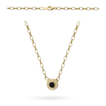 Colier cu zale de aur 14k cu o piatră neagră într-un cadru de zirconiu cubic