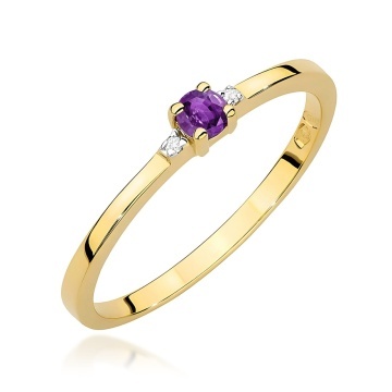 Inel Aur 14K cu Ametist 0.10 ct si Diamante Naturale 0.01 ct