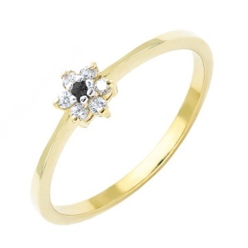 Inel Aur 14k cu Floare si Zircon Negru