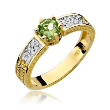 Inel Aur 14K cu Peridot 0.60 ct si Diamante Naturale 0.08 ct