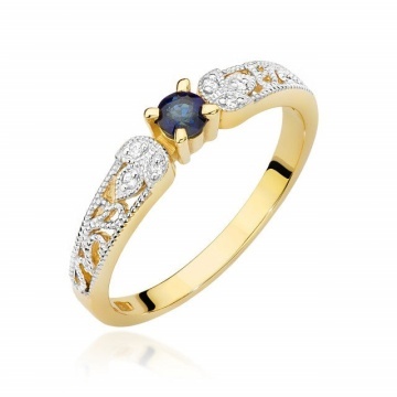 Inel Aur 14K cu Safir 0.15 ct si Diamante Naturale 0.03 ct