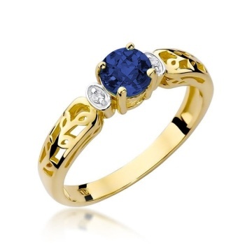 Inel Aur 14K cu Safir 0.50 ct si Diamante Naturale 0.02 ct