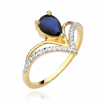 Inel Aur 14K cu Safir 0.60 ct si Diamante Naturale 0.13 ct