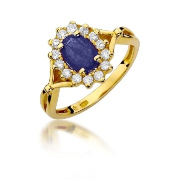Inel Aur 14K cu Safir 0.90 ct si Diamante Naturale 0.28 ct