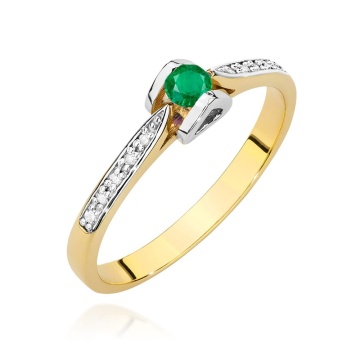 Inel Aur 14K cu Smarald 0.15 ct si Diamante Naturale 0.05 ct