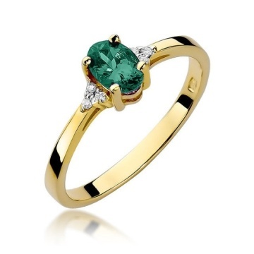 Inel Aur 14K cu Smarald 0.40 ct si Diamante Naturale 0.05 ct