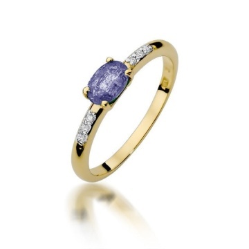 Inel Aur 14K cu Tanzanit 0.40 ct si Diamante Naturale 0.03 ct