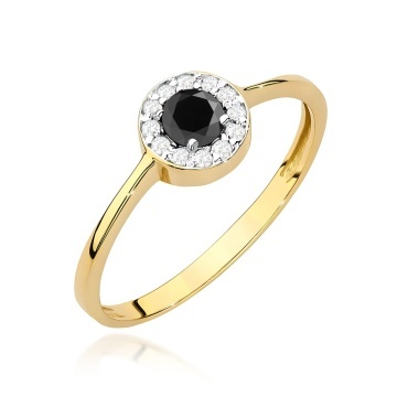 Inel Aur 9K cu Diamante Naturale Albe si Negre 0.40 ct