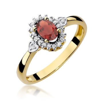 Inel Aur 9K cu Granat 0.50 ct si Diamante Naturale 0.10 ct