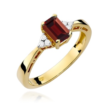 Inel Aur 9K cu Granat 0.70 ct si Diamante Naturale 0.03 ct