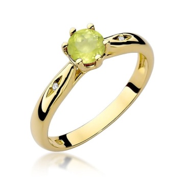 Inel Aur 9K cu Peridot 0.60 ct si Diamante Naturale 0.01 ct