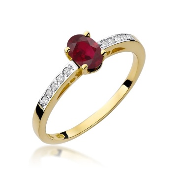 Inel Aur 9K cu Rhodolite 0.50 ct si Diamante Naturale 0.05 ct