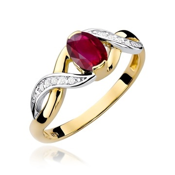 Inel Aur 9K cu Rubin 0.60 ct si Diamante Naturale 0.05 ct