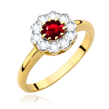 Inel Aur 9K cu Rubin 0.60 ct si Diamante Naturale 0.30 ct