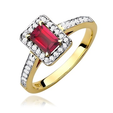 Inel Aur 9K cu Rubin 0.80 ct si Diamante Naturale 0.22 ct
