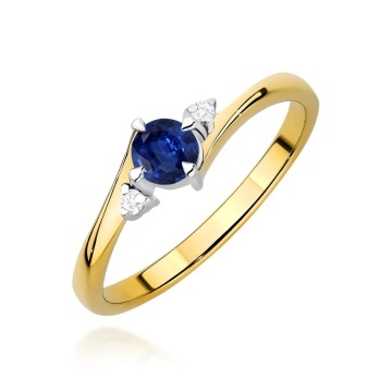 Inel Aur 9K cu Safir 0.30 ct si Diamante Naturale 0.03 ct