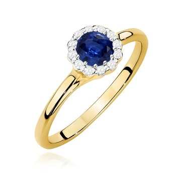 Inel Aur 9K cu Safir 0.50 ct si Diamante Naturale 0.10 ct
