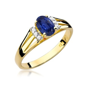 Inel Aur 9K cu Safir 0.70 ct si Diamante Naturale 0.05 ct