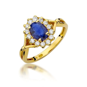 Inel Aur 9K cu Safir 0.90 ct si Diamante Naturale 0.28 ct