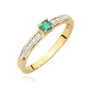 Inel Aur 9K cu Smarald 0.15 ct si Diamante Naturale 0.05 ct