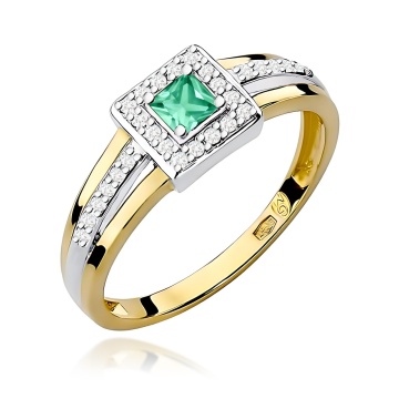 Inel Aur 9K cu Smarald 0.15 ct si Diamante Naturale 0.14 ct