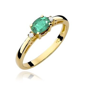 Inel Aur 9K cu Smarald 0.40 ct si Diamante Naturale 0.03 ct
