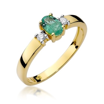 Inel Aur 9K cu Smarald 0.40 ct si Diamante Naturale 0.08 ct