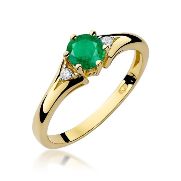 Inel Aur 9K cu Smarald 0.50 ct si Diamante Naturale 0.03 ct