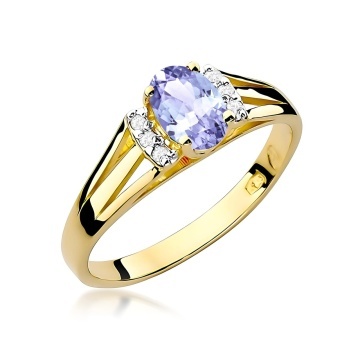 Inel Aur 9K cu Tanzanit 0.40 ct si Diamante Naturale 0.05 ct