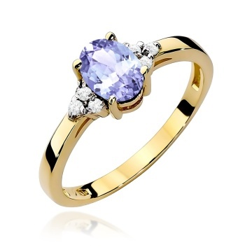 Inel Aur 9K cu Tanzanit 0.70 ct si Diamante Naturale 0.05 ct