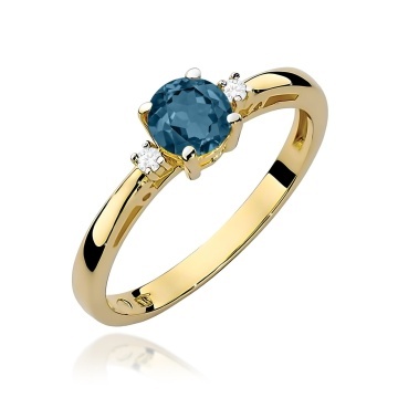 Inel Aur 9K cu Topaz London Blue 0.50 ct si Diamante Naturale 0.03 ct