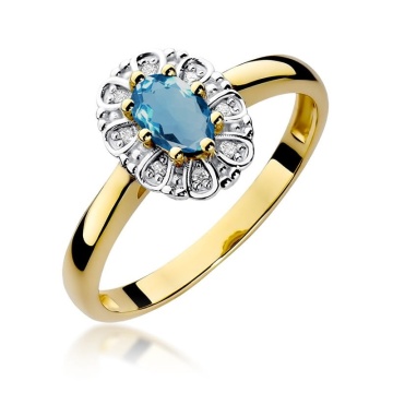 Inel Aur 9K cu Topaz London Blue 0.50 ct si Diamante Naturale 0.07 ct