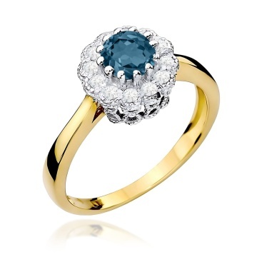 Inel Aur 9K cu Topaz London Blue 0.50 ct si Diamante Naturale 0.17 ct