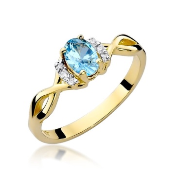 Inel Aur 9K cu Topaz Swiss 0.50 ct si Diamante Naturale 0.05 ct