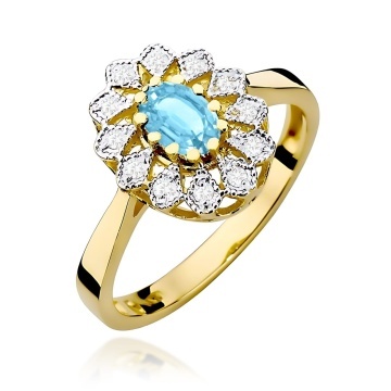 Inel Aur 9K cu Topaz Swiss 0.50 ct si Diamante Naturale 0.10 ct