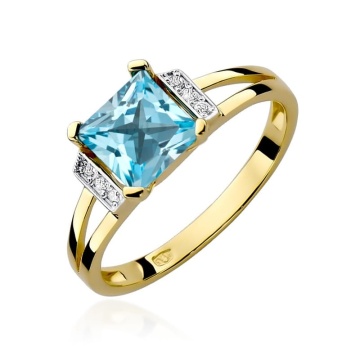 Inel Aur 9K cu Topaz Swiss 1.40 ct si Diamante Naturale 0.03 ct