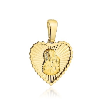 Medalion Aur 14K Maica Domnului Częstochowska în Inimă Diamantată