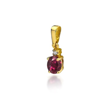 Pandantiv Aur 14K cu Rhodolite 0.50 ct si Diamant Natural 0.01 ct