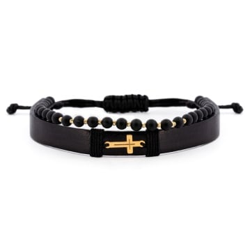 Bratara My Faith Onix din AUR 14K si Piele Naturală