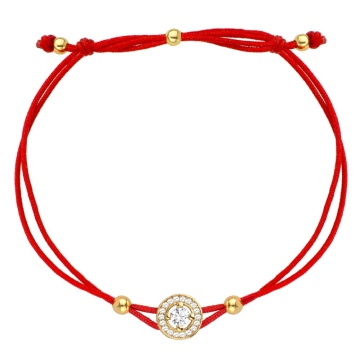 Bratara Snur Rosu cu Cerculet si Cristale- Aur 14k