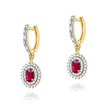 Cercei Aur 14K cu Rubin 0.60 ct si Diamante Naturale 0.44 ct