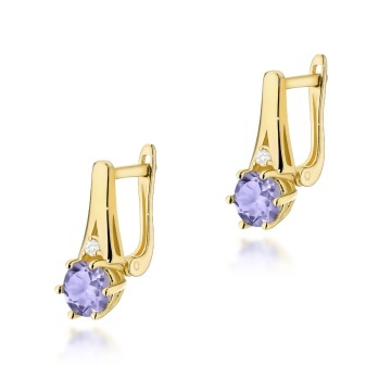 Cercei Aur 14K cu Tanzanit 0.50 ct si Diamante Naturale 0.03 ct