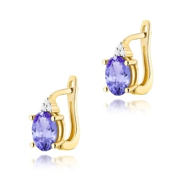 Cercei Aur 14K cu Tanzanit 0.70 ct si Diamante Naturale 0.05 ct